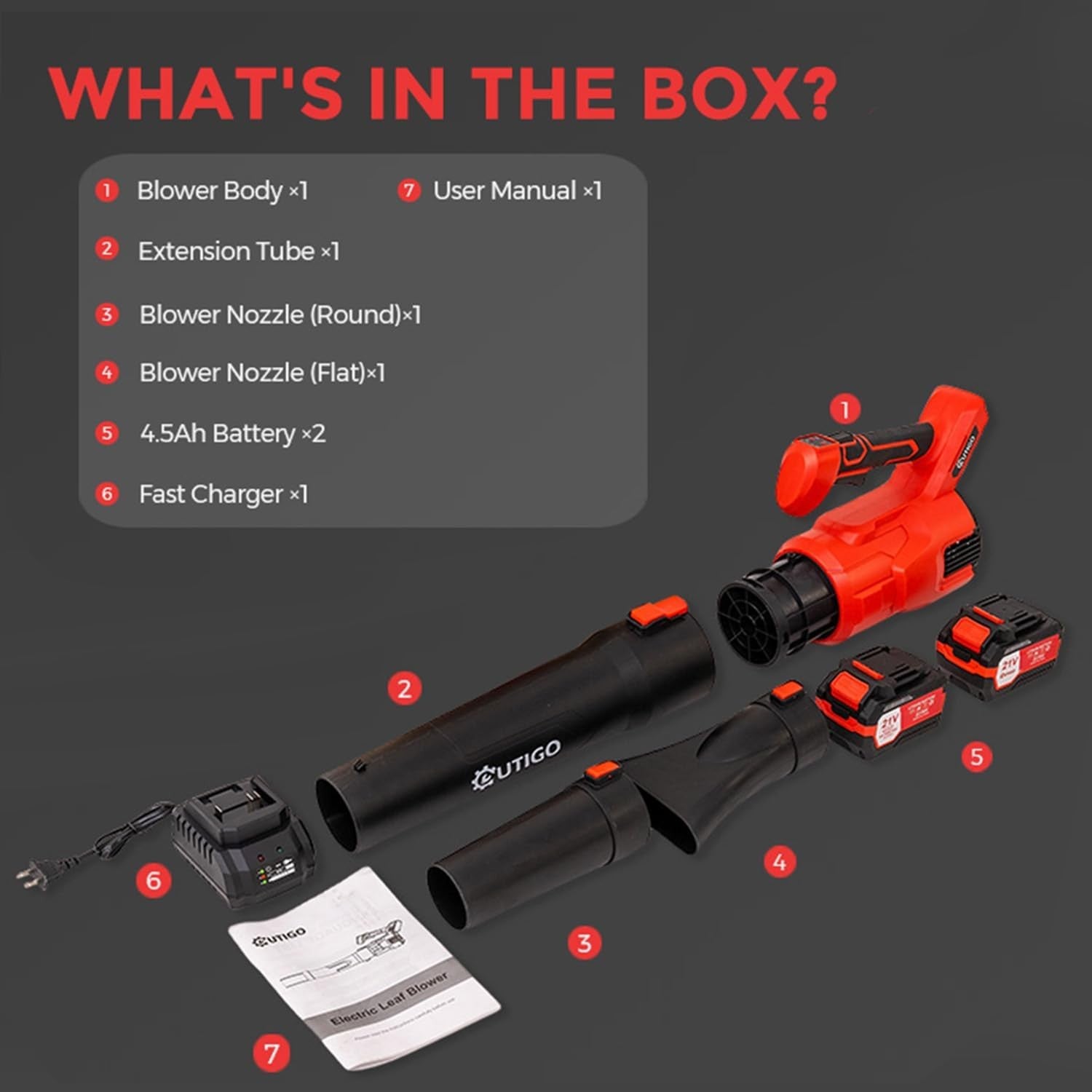 Cordless Leaf Blower 21V Dual Battery 4.5Ah Lightweight Handheld Garden Cleaner