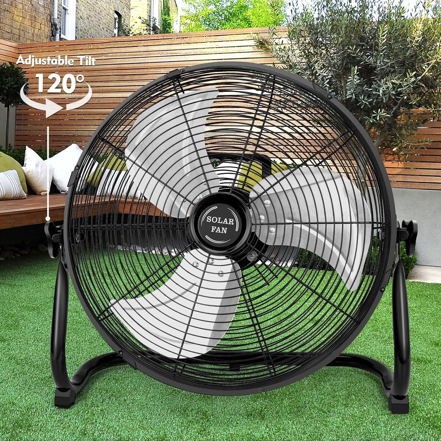 16-Inch Solar Floor Fan – 30W Panel 20,000mAh Rechargeable 18-Speed Cooling Tilt