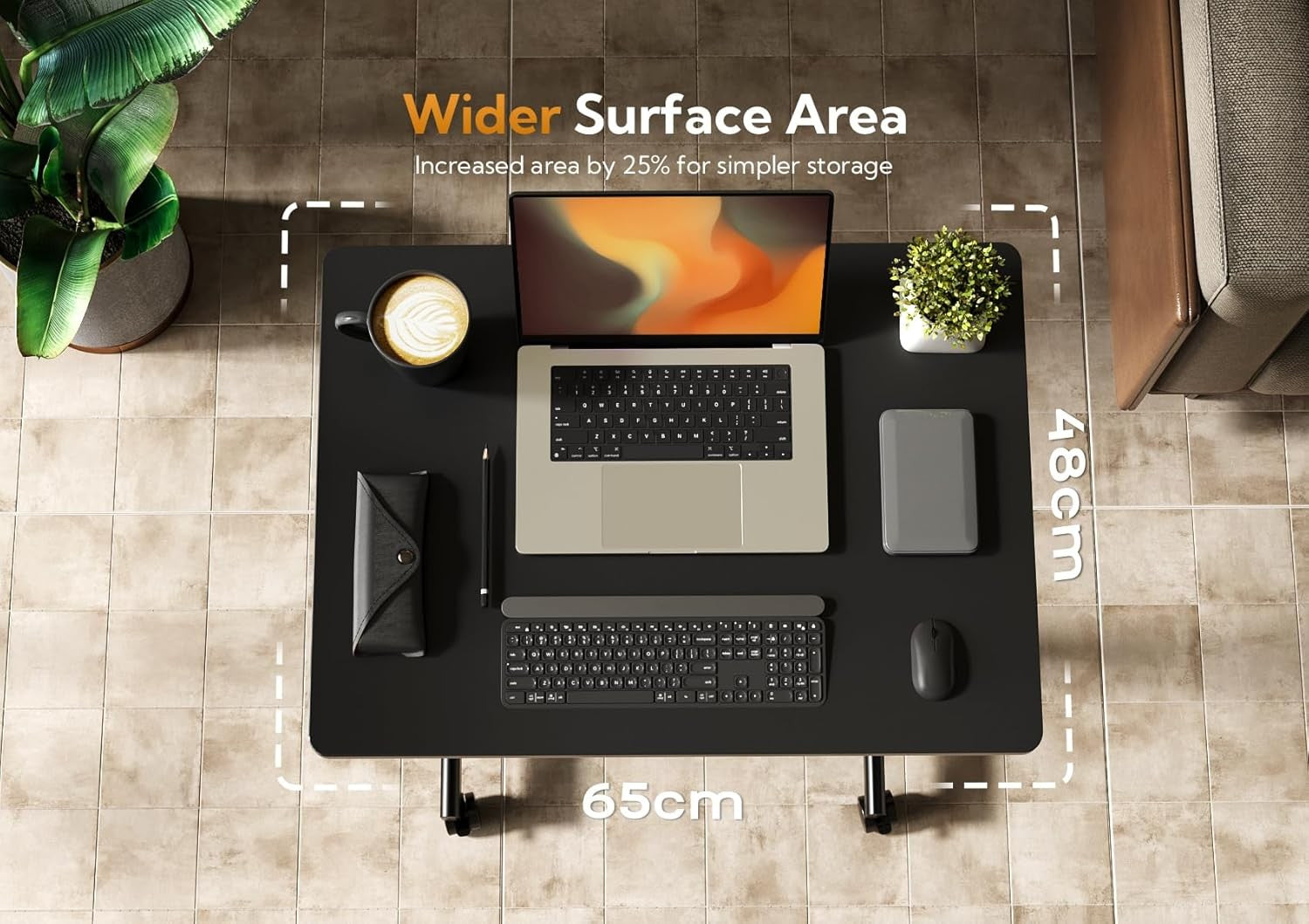 Mobile Standing Desk Height Adjustable Laptop Table Rolling Office Desk 65x48cm