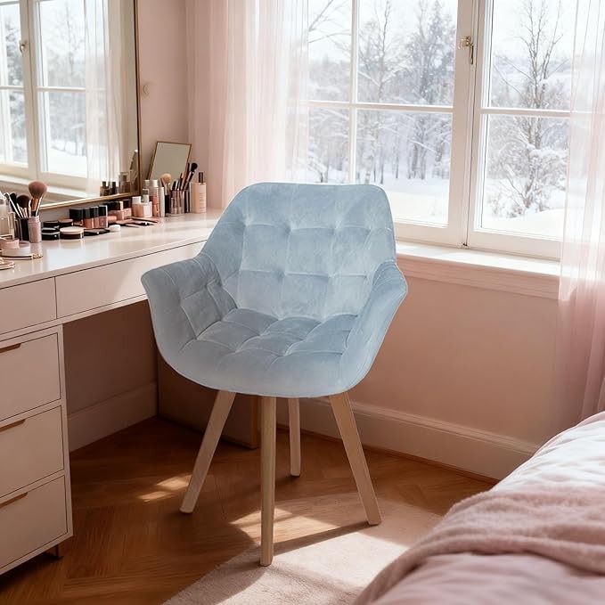 Grey Velvet Swivel Accent Armchair Vanity Makeup Chair Wood Legs
