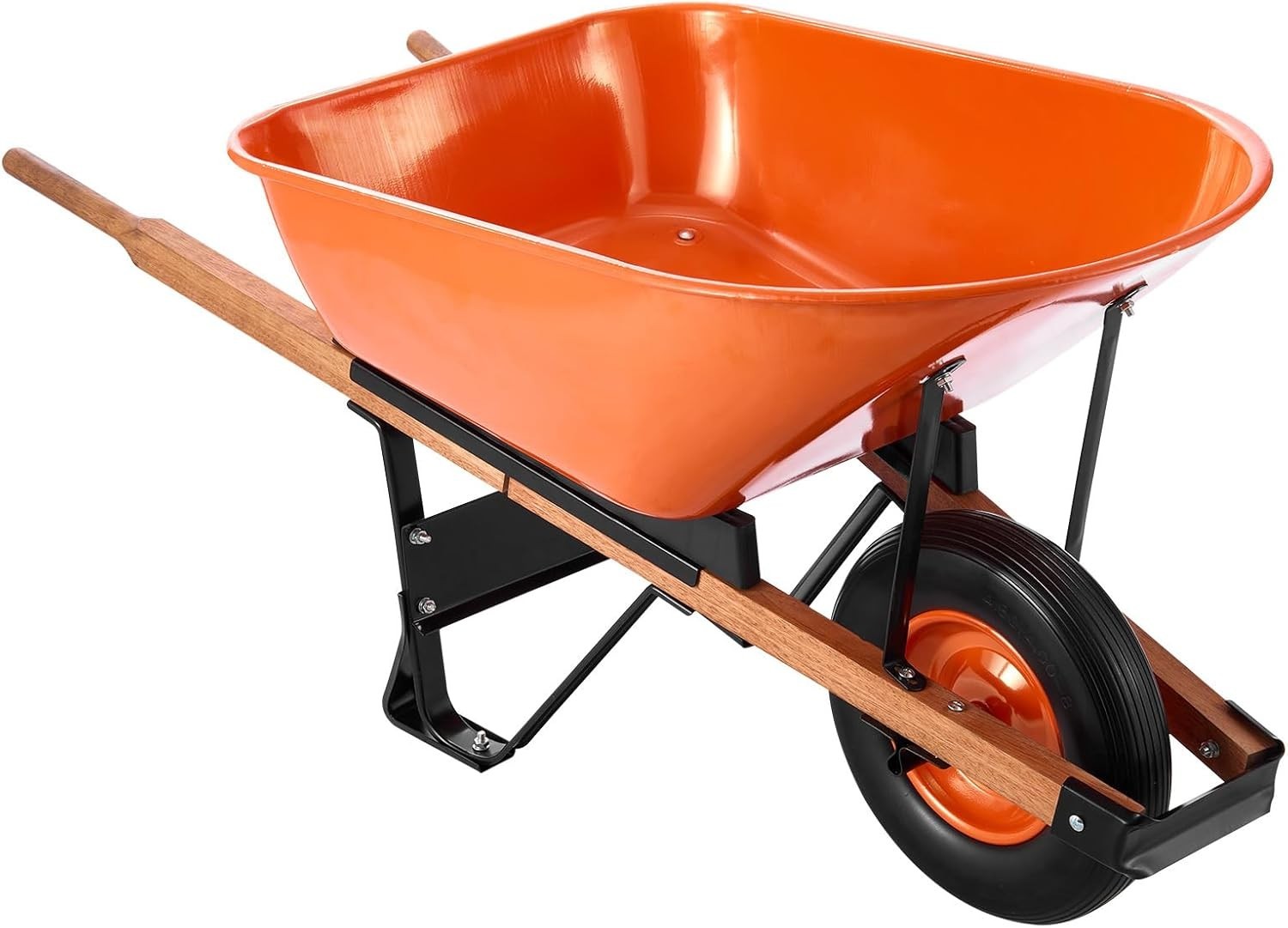 6 Cu Ft Orange Wheelbarrow – Metal Frame PU Tyre Heavy Duty for 150kg Loads