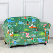 Kids 2 Seater Sofa Chair Dinosaur Pattern Upholstered Velvet Couch Green