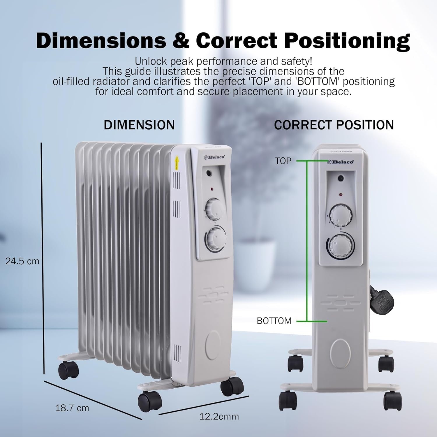 Portable 11-Fin Oil Heater 2500W Adjustable Thermostat Quiet Room Heater