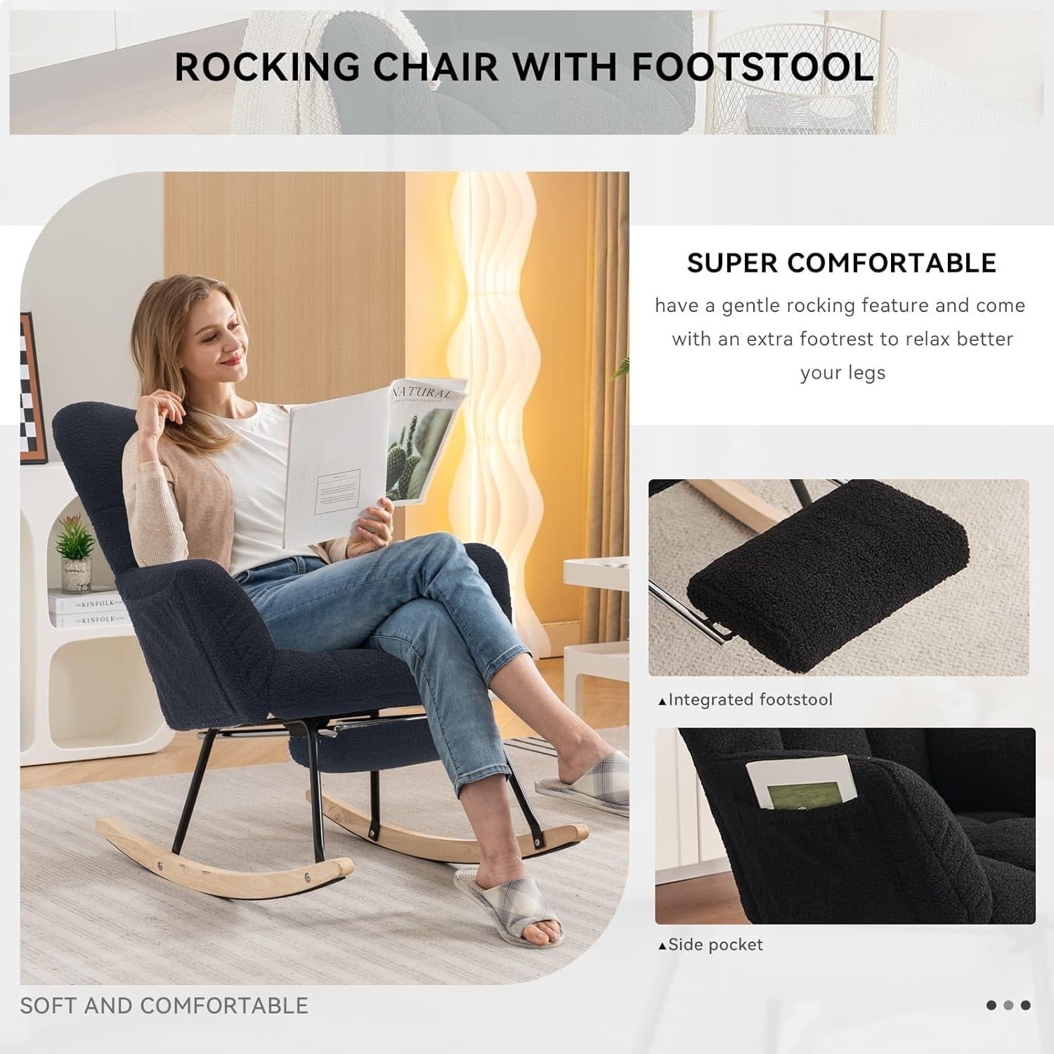 Ergonomic Nursing Rocking Chair with Footstool, Cozy High Back Armchair