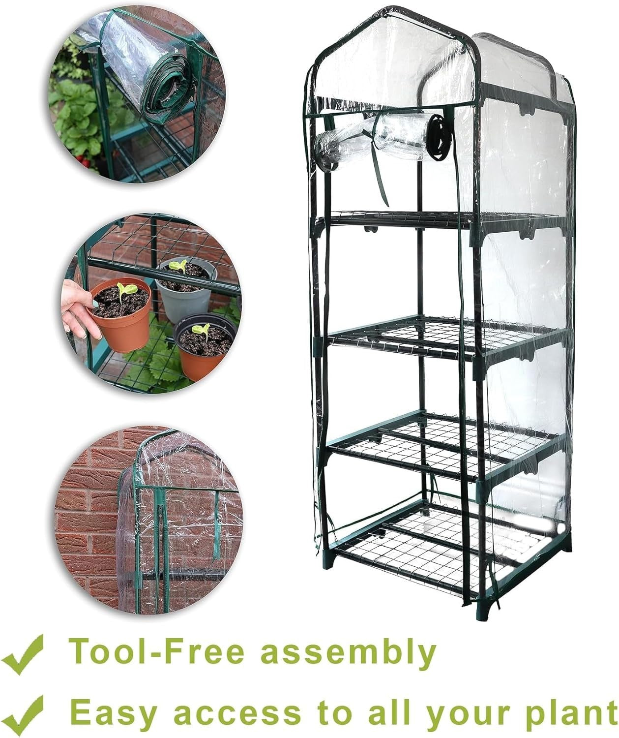 4 Tier Mini Greenhouse Clear PVC Cover | Metal Frame Plant Growhouse for Flowers