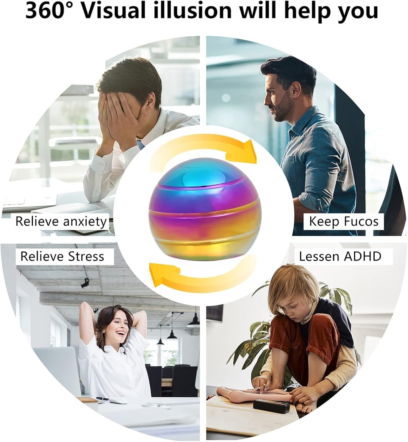 Kinetic Desk Fidget Toy Optical Illusion Spinner Stress Relief ADHD