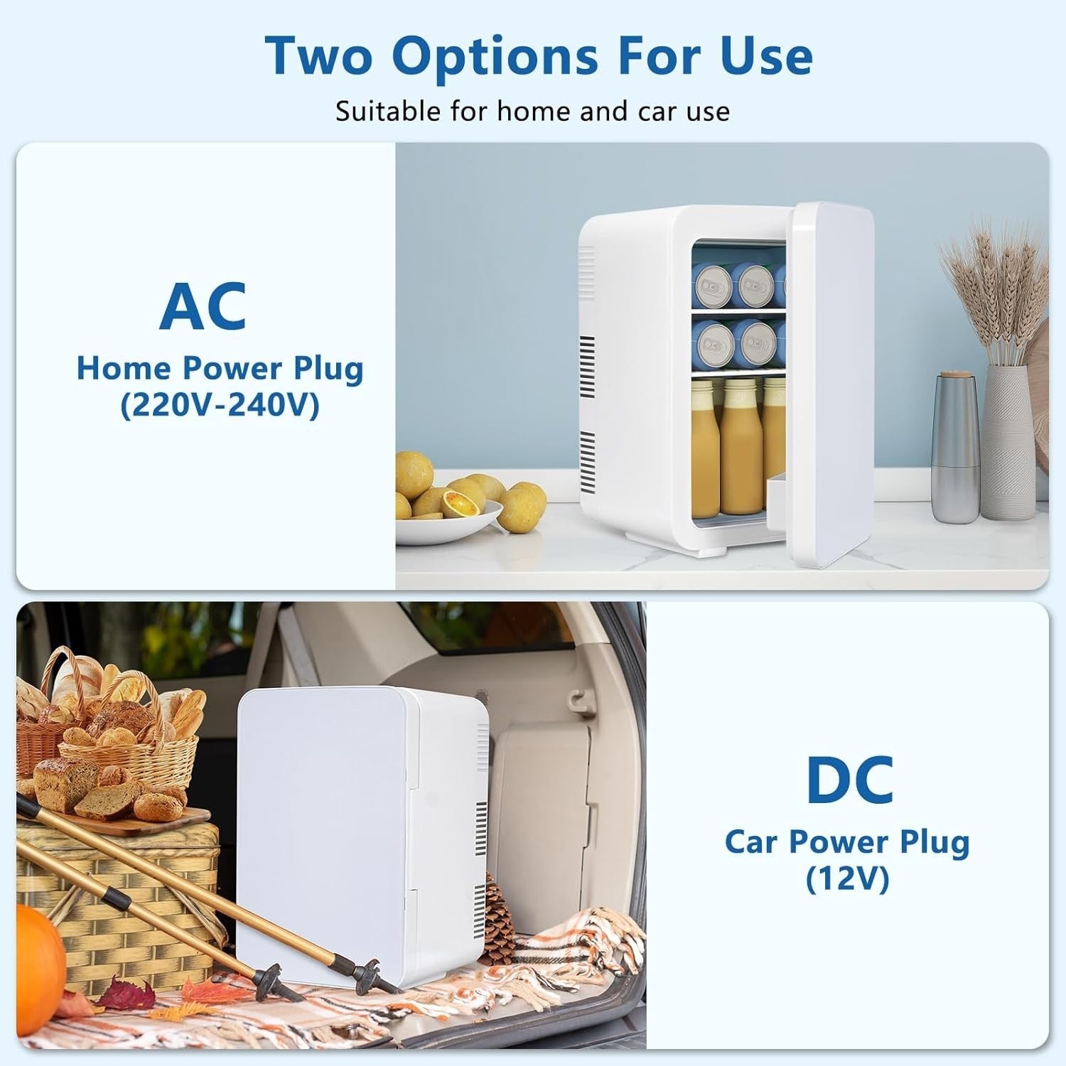 Portable 10L Mini Fridge Cooler Warmer AC DC White Home Car