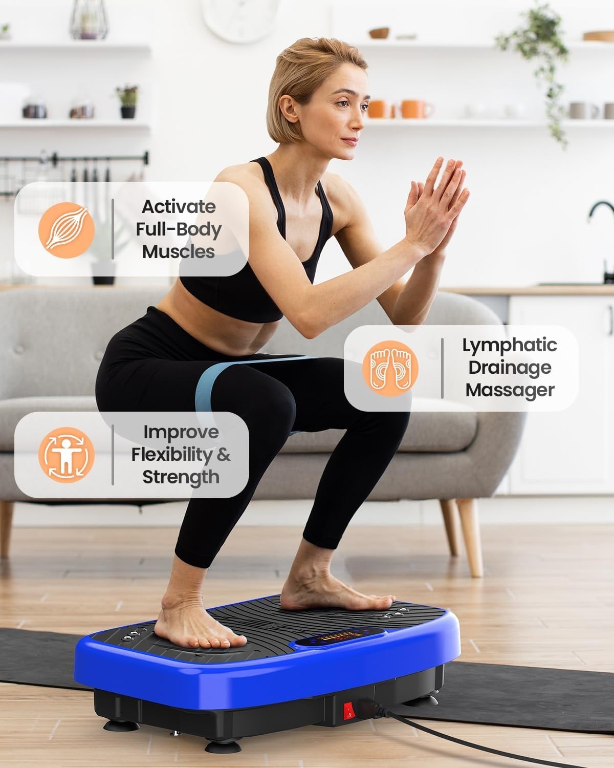 Blue Vibration Plate Exercise Machine 200 Speeds Lymphatic Drainage 450lb