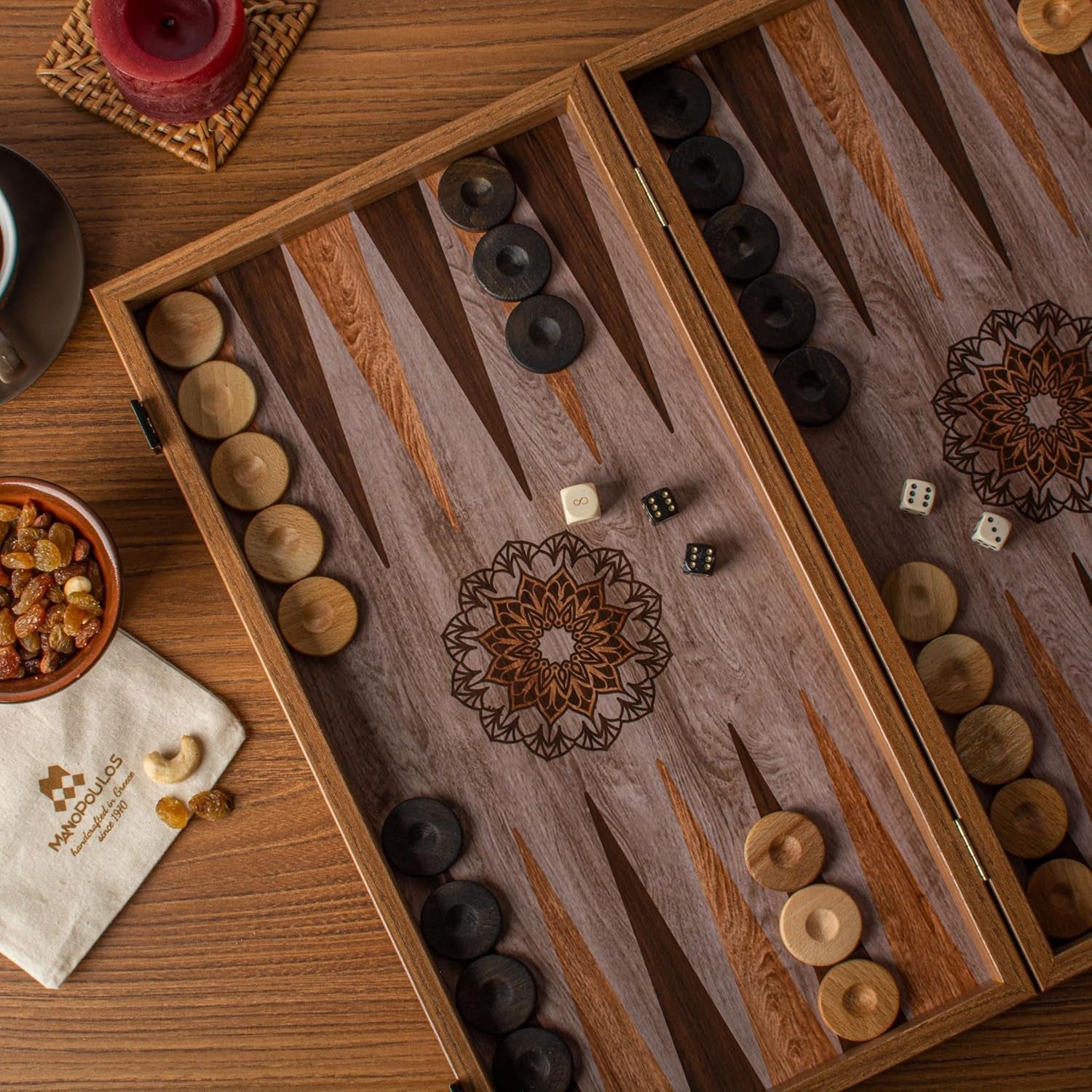 Luxury Backgammon Set 19x10 Inch Mandala Art Wooden Folding Strategy Board