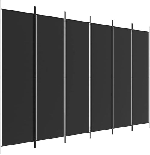 6 Panel Black Folding Room Divider 300x200cm Fabric Privacy Screen Partition