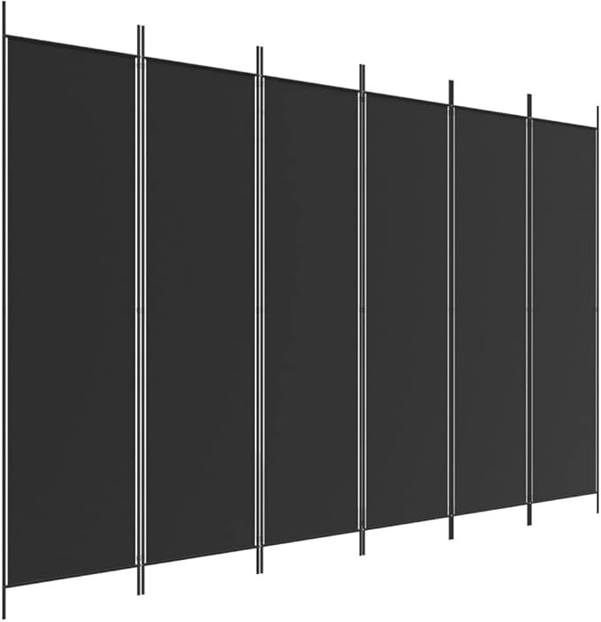 6 Panel Black Folding Room Divider 300x200cm Fabric Privacy Screen Partition