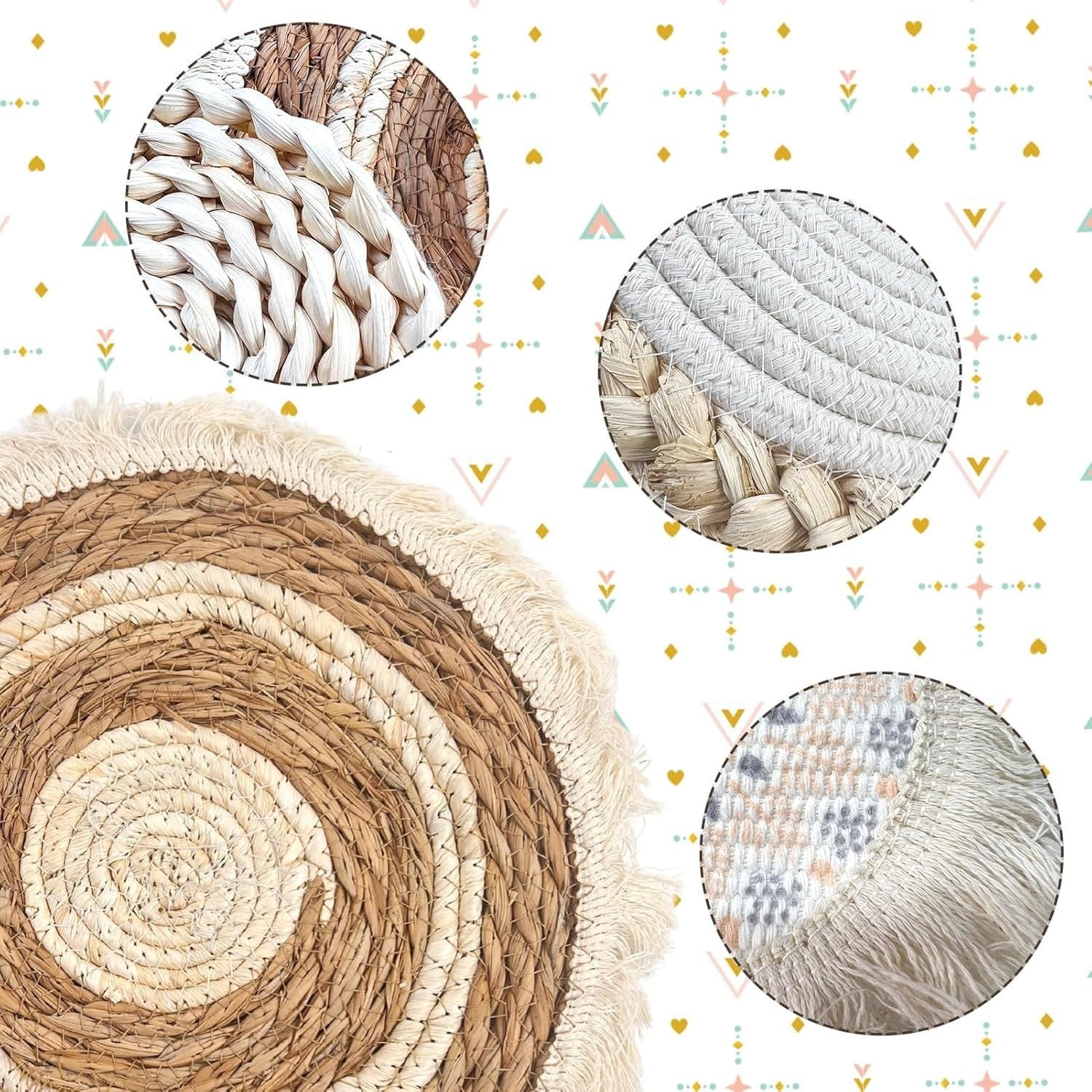 Set of 10 Boho Woven Wall Baskets Rattan Water Hyacinth Decor