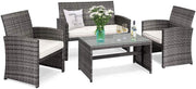 4 Seater Outdoor Rattan Sofa Set with Glass Table Patio Garden Conversation