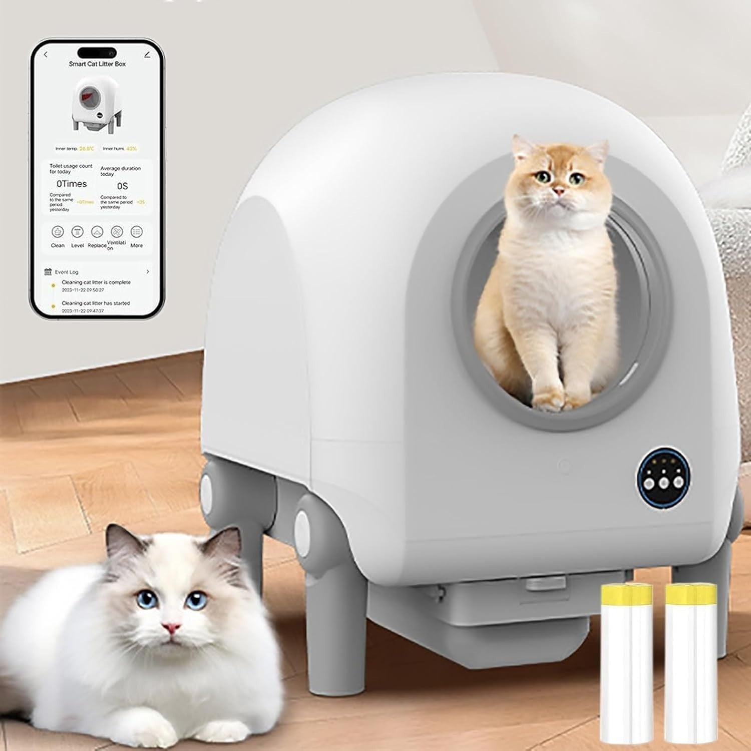 Smart Self Cleaning Cat Litter Box APP Control 70L Multi Cat XL