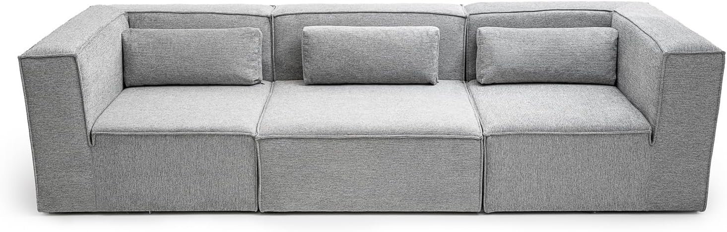 Modular 4 Seater Sofa Basket Weave Fabric Deep Cushions Grey 282cm Wide