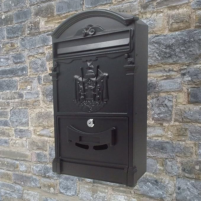Lockable Wall Mounted Post Box Black – Waterproof Retro Mailbox for Gates