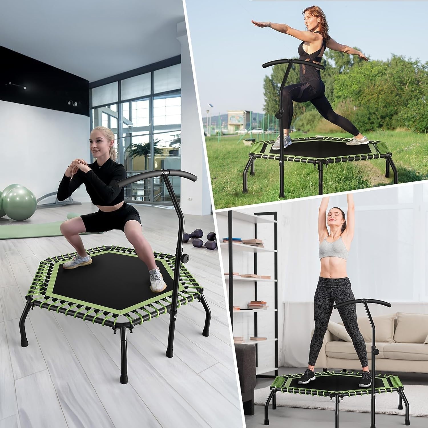 48in Quiet Bungee Rebounder Trampoline Adjustable T-Bar Indoor Fitness