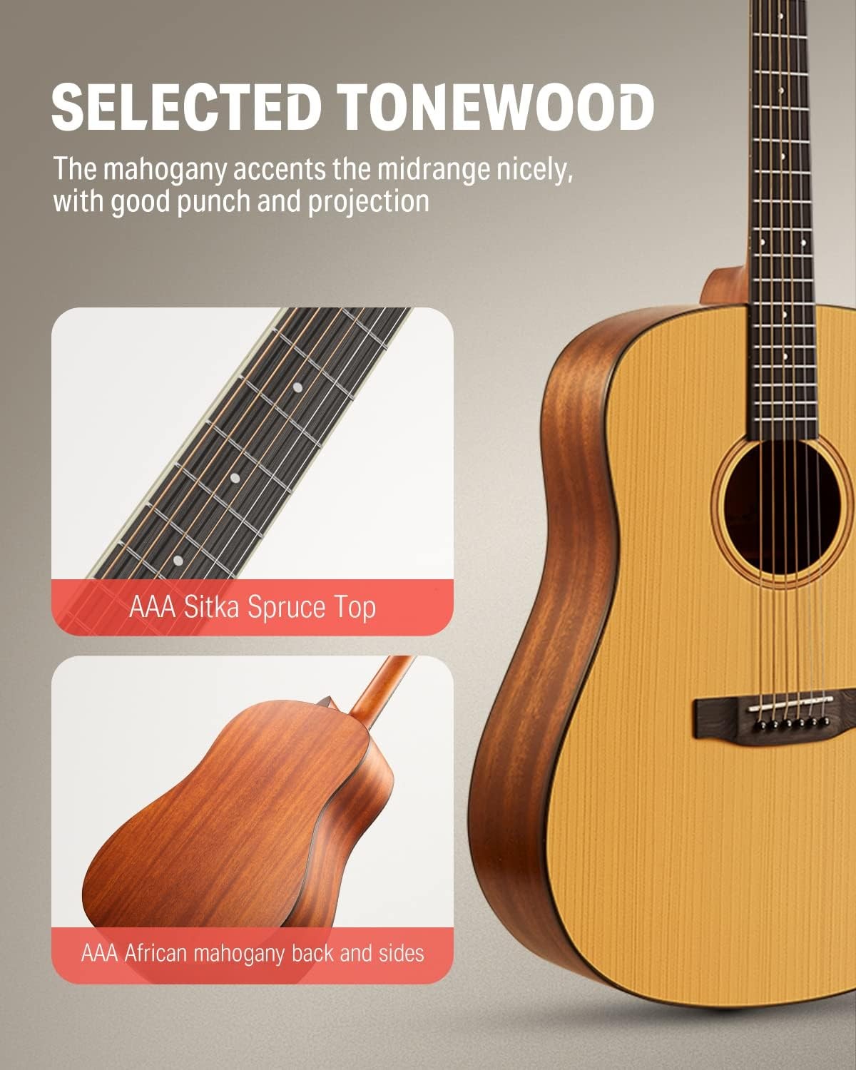 41in 4/4 Dreadnought Acoustic Guitar Starter Kit Spruce