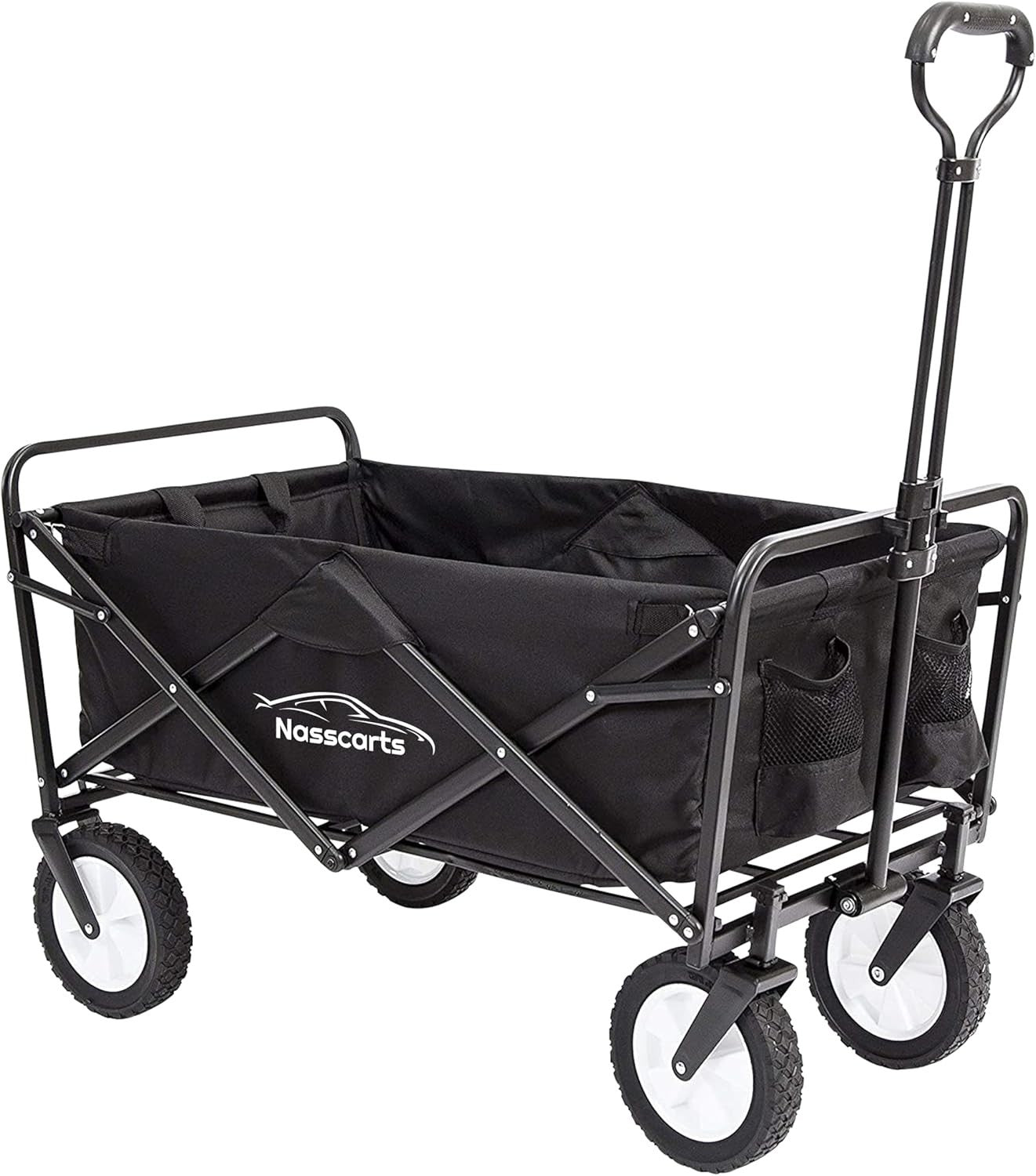 Folding Utility Wagon 68kg Load Heavy Duty Cart All Terrain Wheels Black