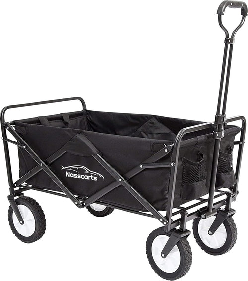 Folding Utility Wagon 68kg Load Heavy Duty Cart All Terrain Wheels Black