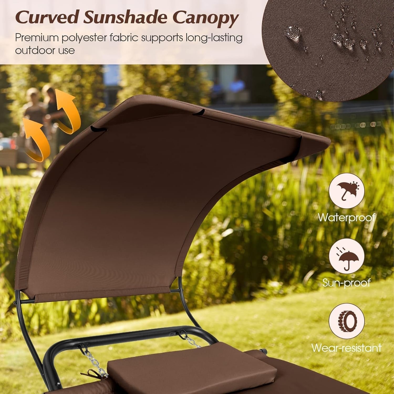 Luxury Outdoor Coffee Hammock with Stand & Canopy, Padded Lounger 243x103x135cm