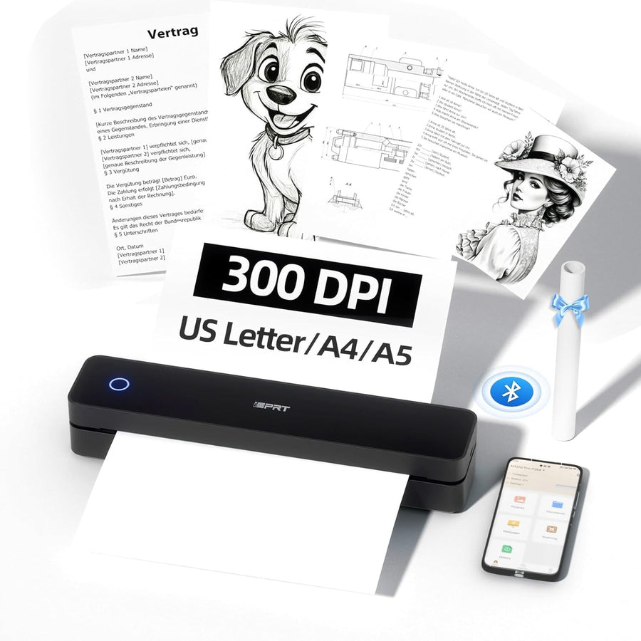 A4 Portable Thermal Printer 300DPI Bluetooth Inkless Black
