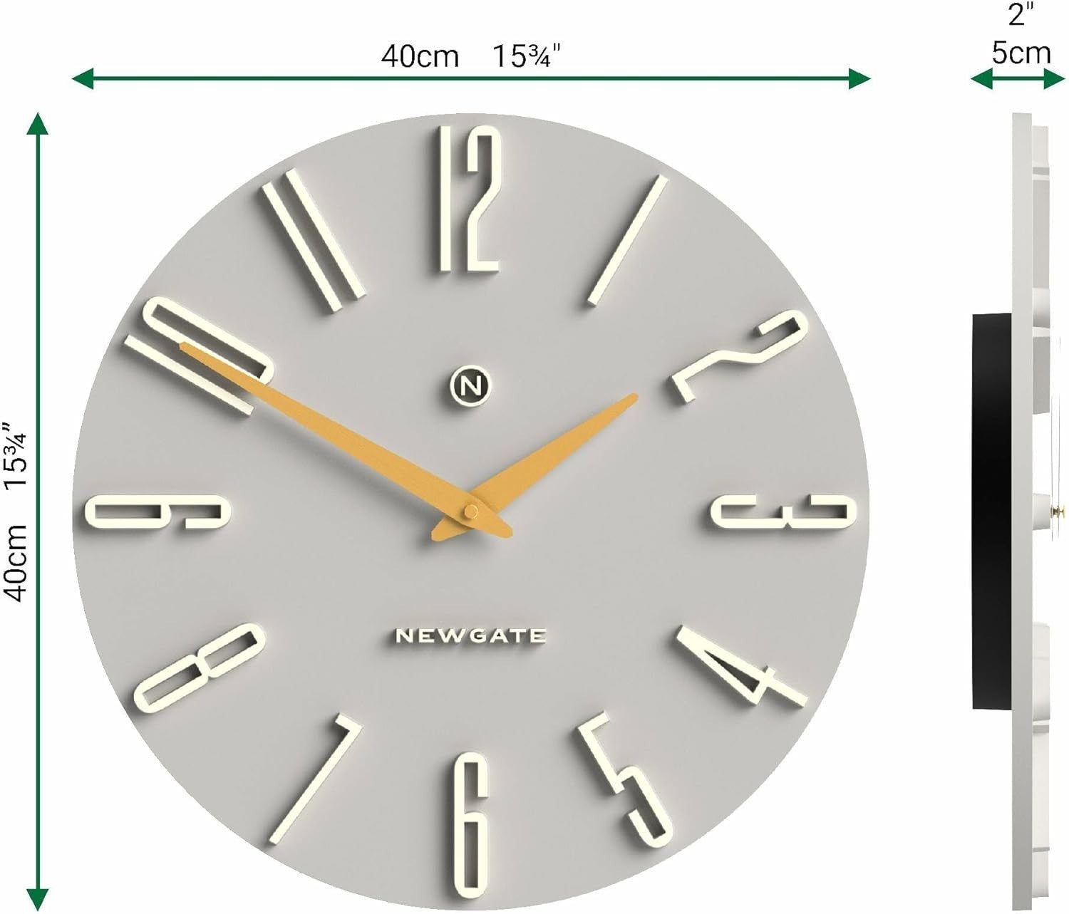 40cm Grey Gold Silent Wall Clock Modern Retro Office Kitchen Decor
