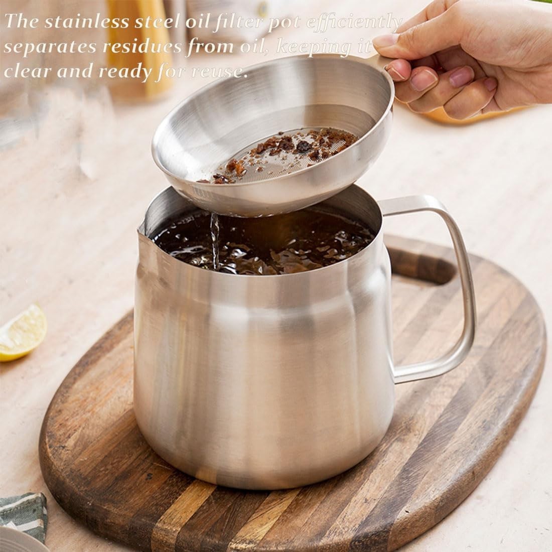 2L Stainless Steel Fryer Pot Oil Strainer Filter Jug Pour Spout