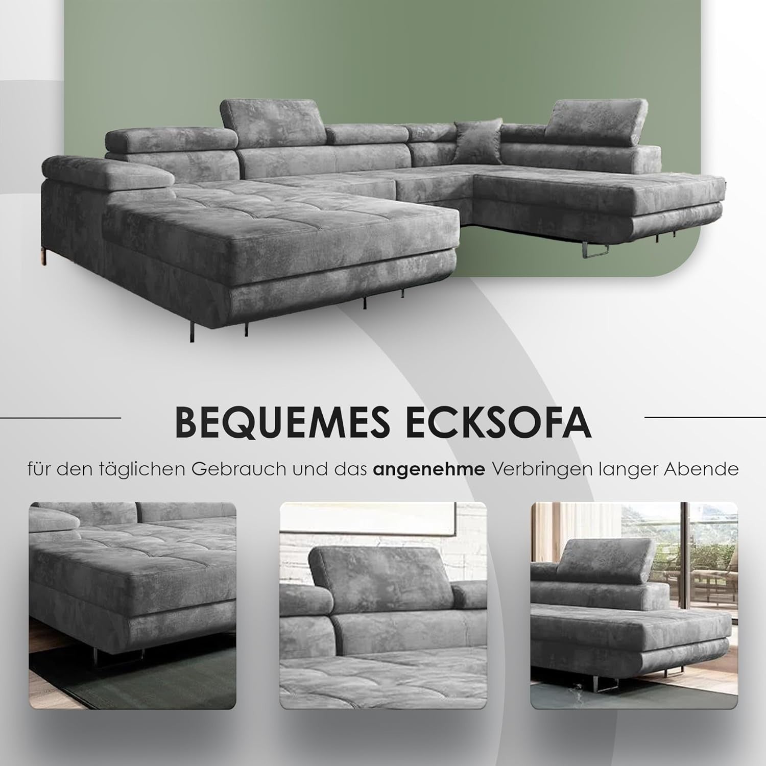 U Shape Corner Sofa Bed with Storage Beige Large Sleeping Function Modern