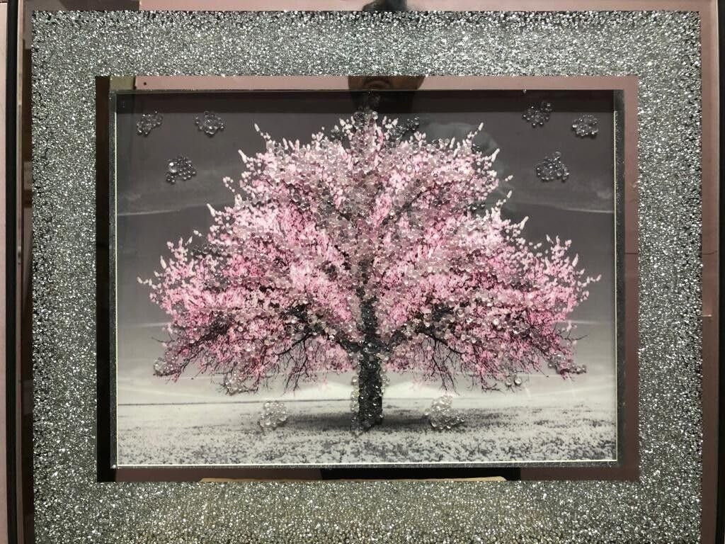 Crushed Crystal Silver Blossom Tree Wall Art 55x45cm