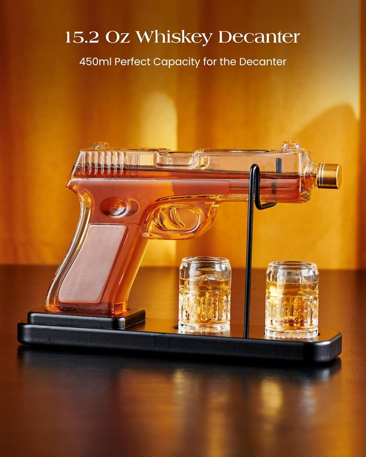 Gun Whiskey Decanter Set 450ml with 2 Glasses Gift For Men Bar Display