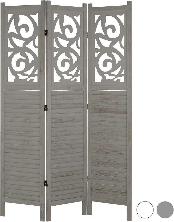 Grey Wooden Room Divider 3 Panel Folding Screen – Rustic Privacy Partition Decor
