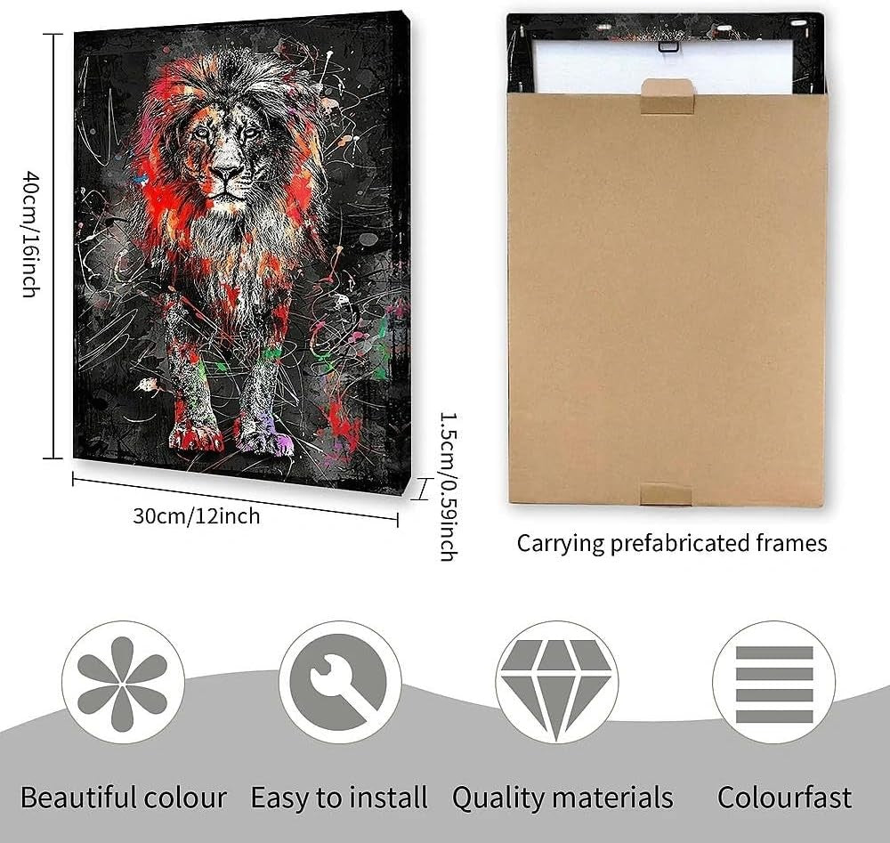 Abstract Lion Canvas Wall Art 12x16" Bold Animal Home Decor Print