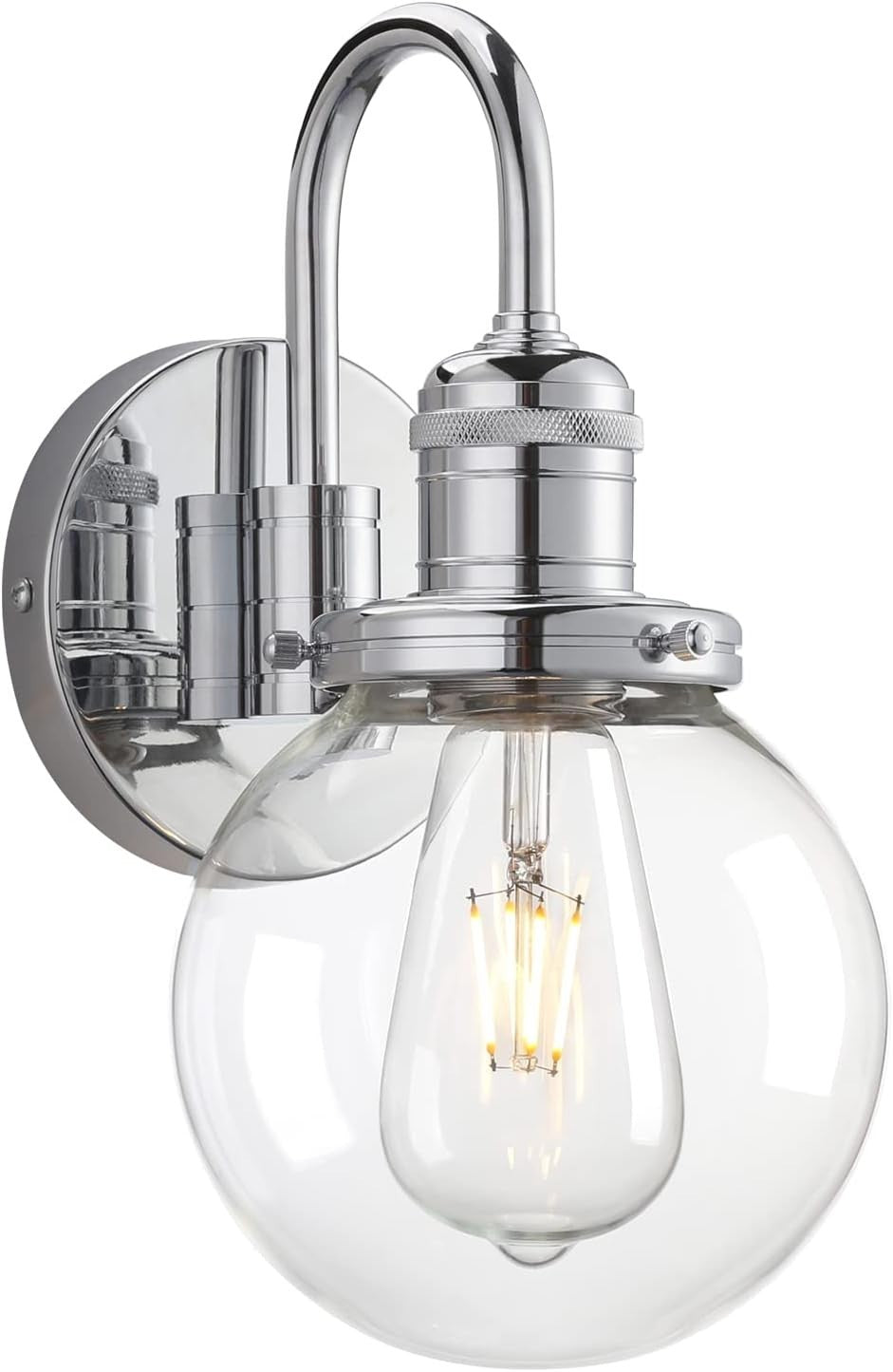 Modern Chrome Wall Light Globe Glass Shade | Bathroom Kitchen Hallway