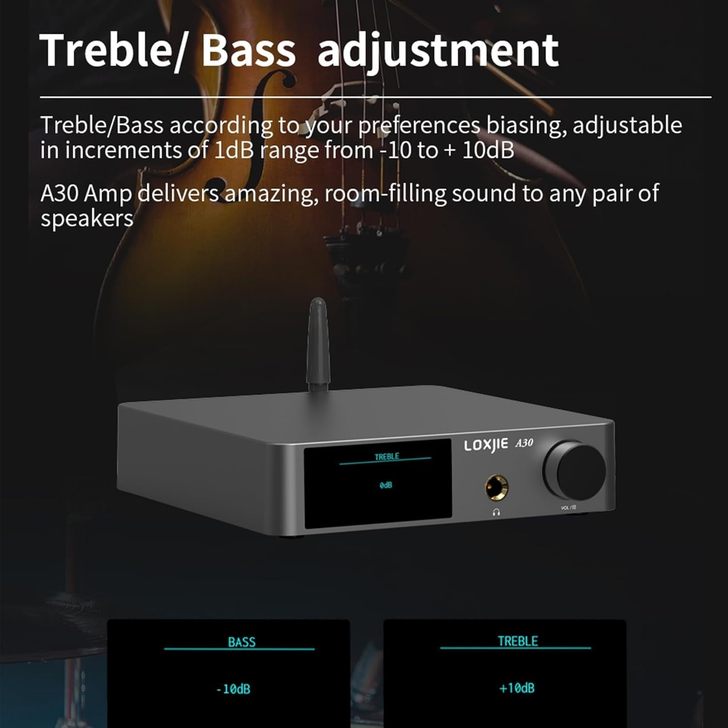A30 Class D Home Audio Amplifier DAC HiFi EQ Mode USB BT5.0 Headphone/Sub Out