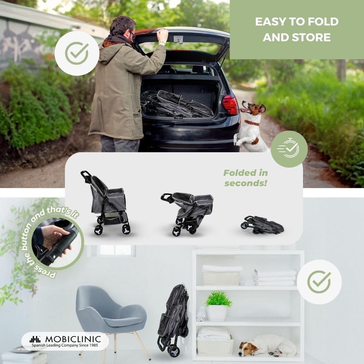 Foldable Dog Pram Pet Stroller 360° Brakes XXL Basket 15kg