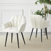 Boucle Accent Tub Chair Cream White Upholstered Dining Armchair