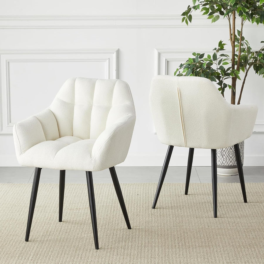 Boucle Accent Tub Chair Cream White Upholstered Dining Armchair