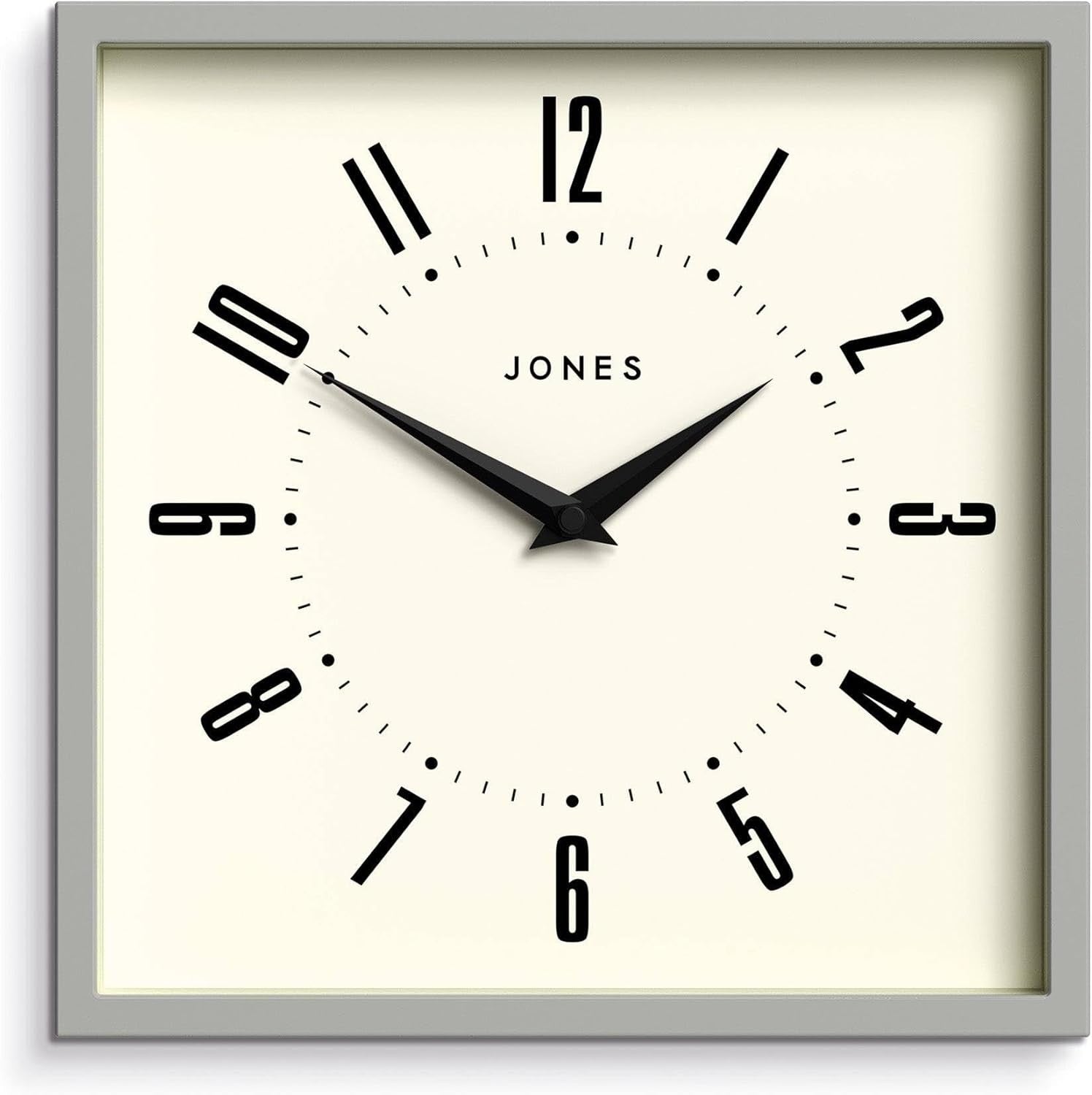 25cm Grey Square Wall Clock Retro Silent Quartz Easy Read Numbers Kitchen Office