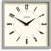 25cm Grey Square Wall Clock Retro Silent Quartz Easy Read Numbers Kitchen Office