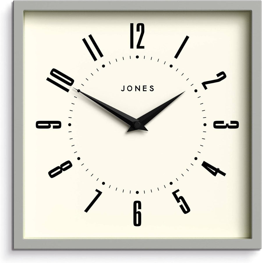 25cm Grey Square Wall Clock Retro Silent Quartz Easy Read Numbers Kitchen Office