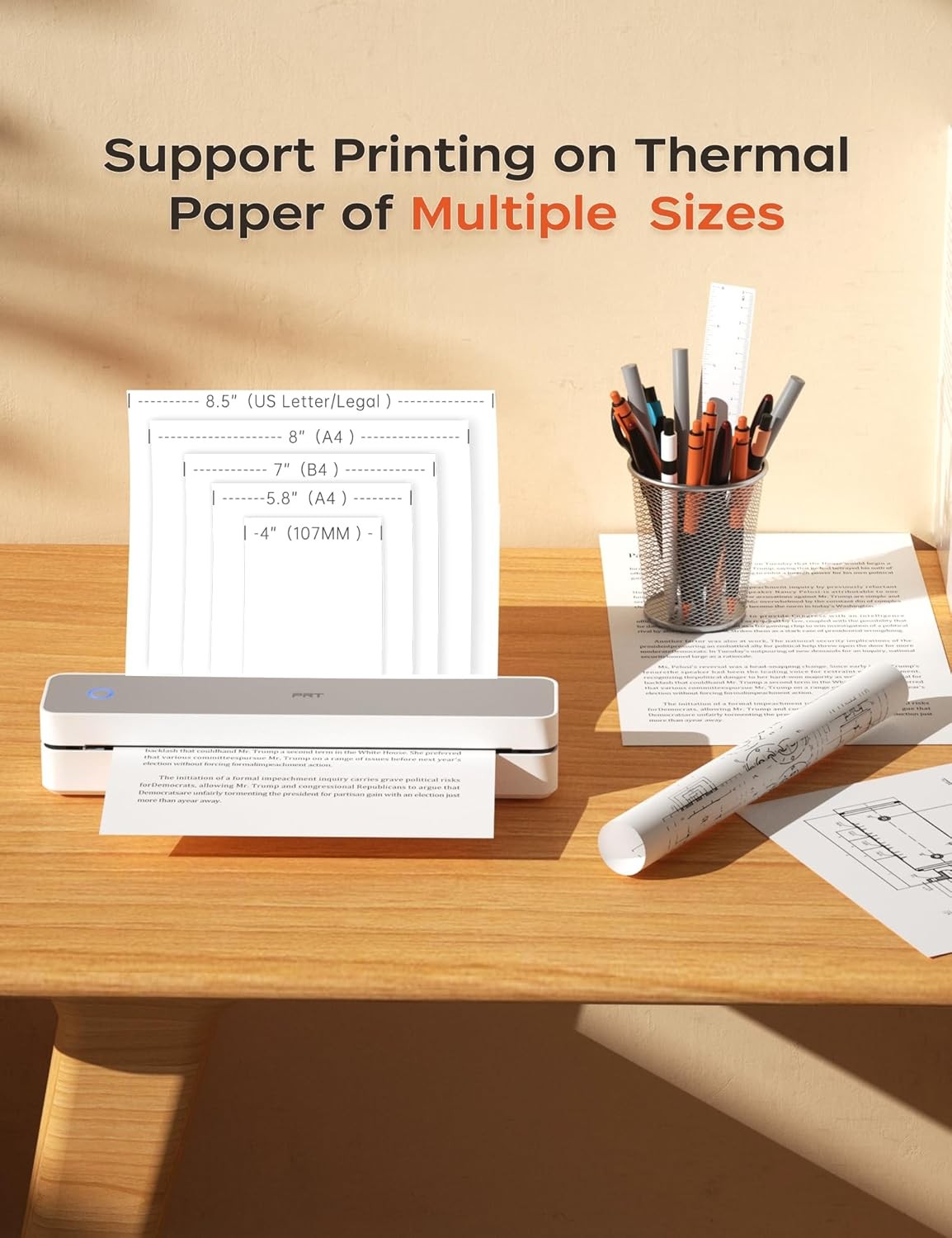 Portable A4 Thermal Printer 300DPI Wireless Inkless USB