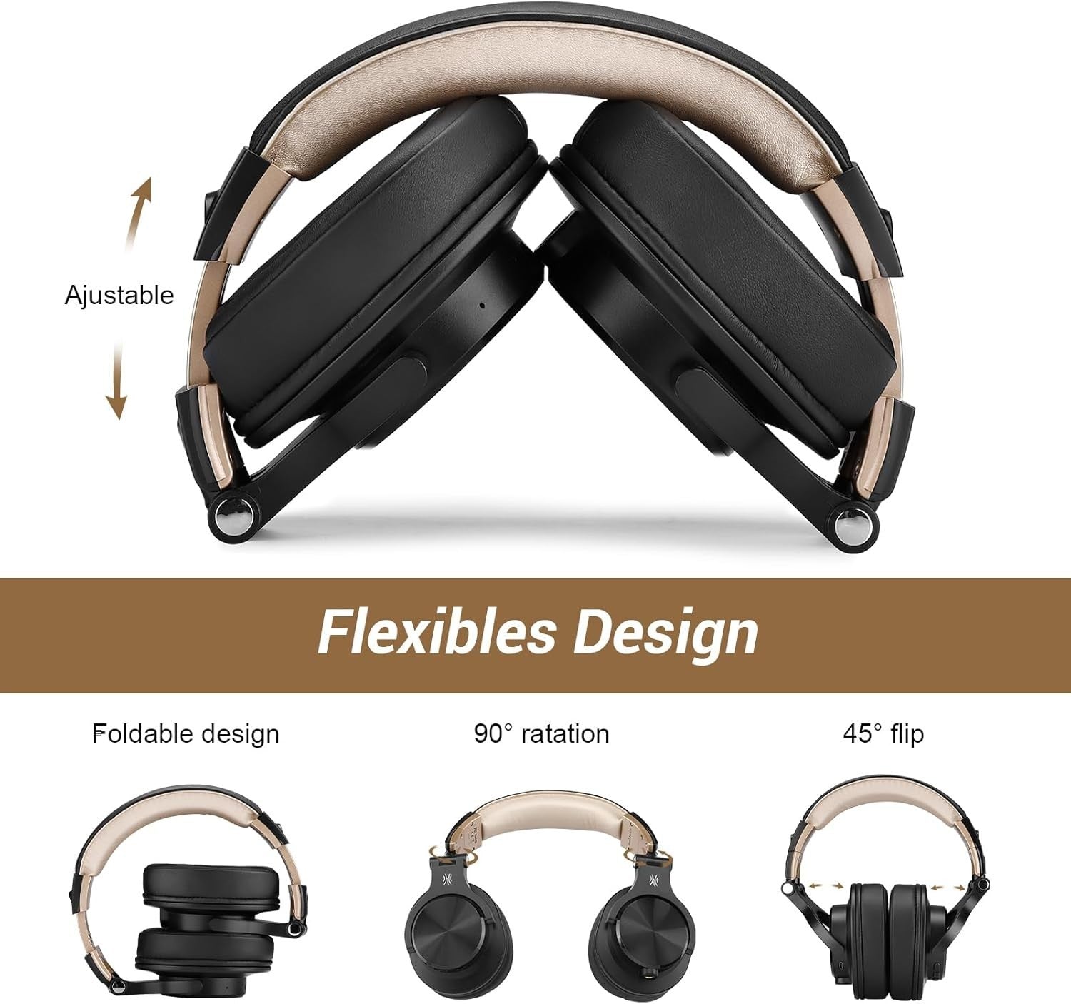 OneOdio Gold Bluetooth Headphones 72H HiFi DJ Studio Over Ear Foldable Set