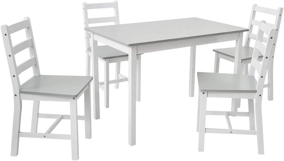Solid Pine Dining Table Set 4 Chairs Grey White | Durable Kitchen Furniture