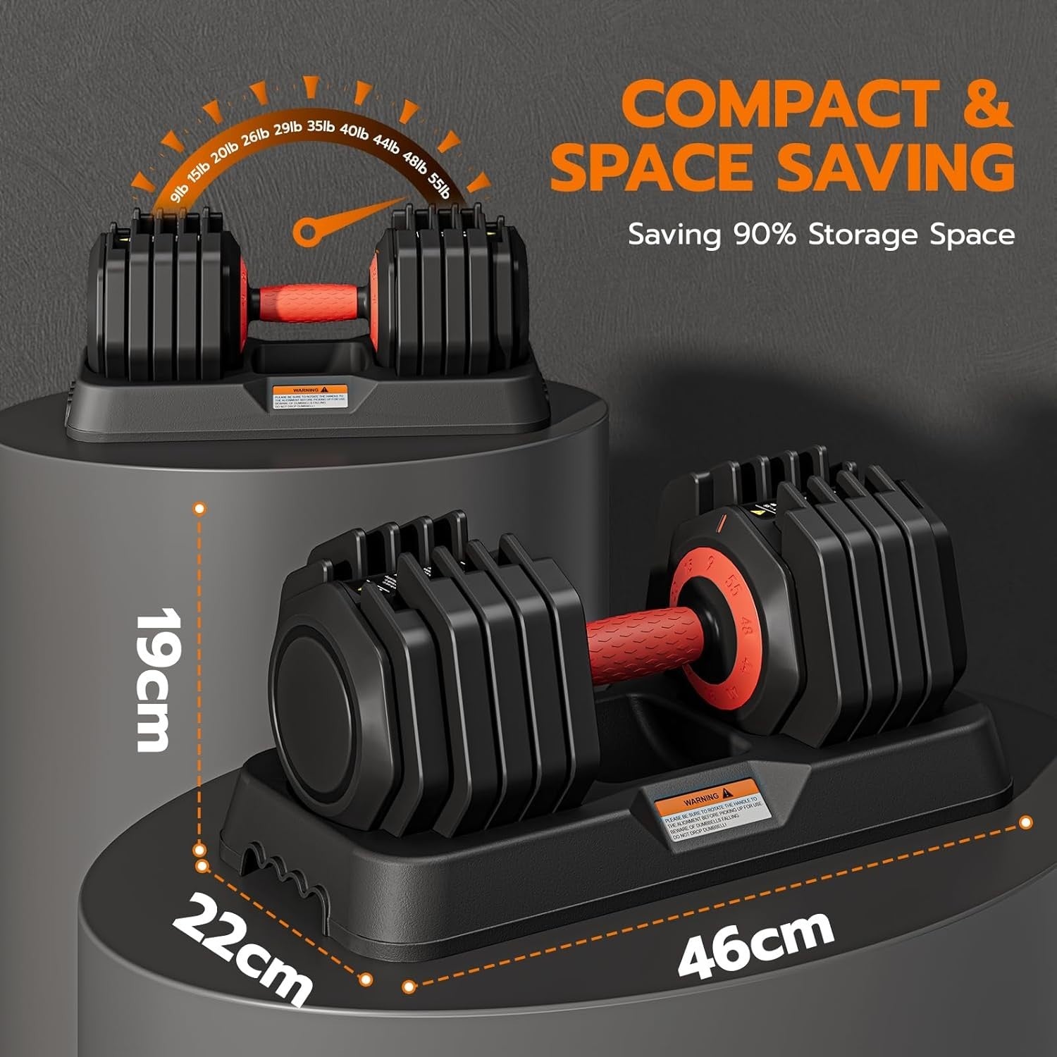 Adjustable Dumbbell 55lb Single Quick Dial Safety Lock Space-Saving