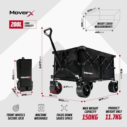 200L Folding Wagon Trolley All-Terrain Wheels Adjustable Handle Camping Cart