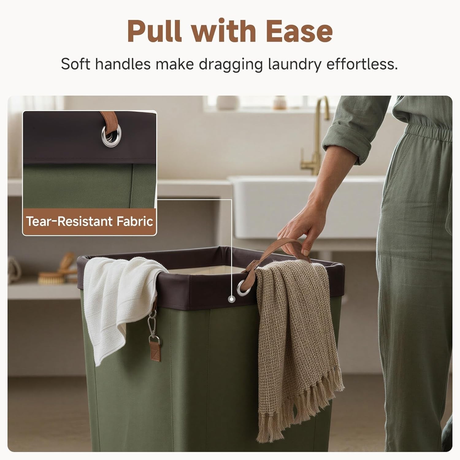 160L Heavy Duty Laundry Hamper with Wheels | Large Rolling Clothes Basket Green