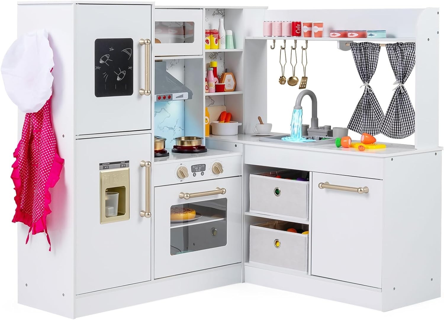 Kids Corner Play Kitchen Wooden Toy Set Lights Sounds Water White