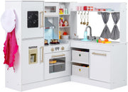 Kids Corner Play Kitchen Wooden Toy Set Lights Sounds Water White