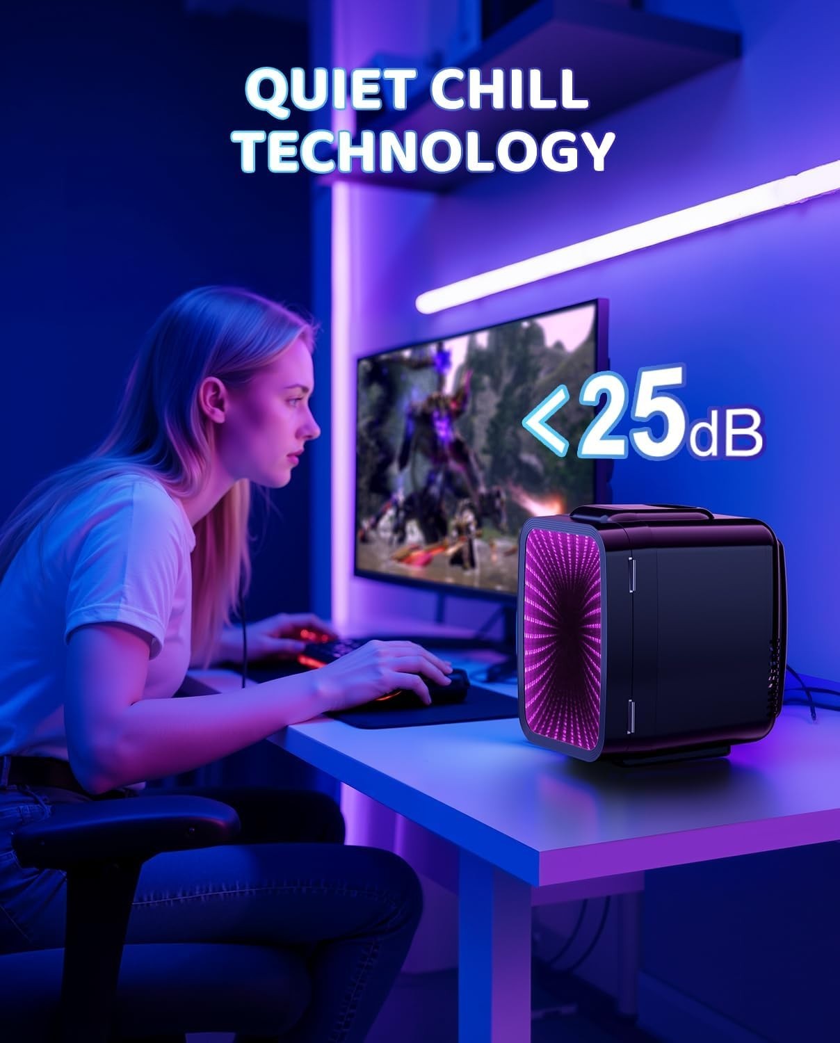 4L Mini Fridge Gaming Room LED Cooler & Warmer AC/DC Portable White